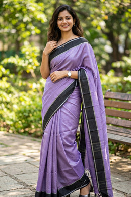 Lilac Purple Kanjivaram Vegan Silk Saree with Color Block Design 10075558