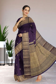 Purple Threadwork Kanjivaram Silk Saree 10065794
