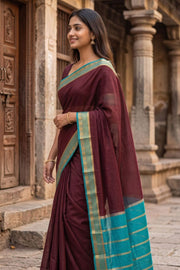 Burnt Rosewood Purple Mysore Crepe Silk Saree With Zari Border 10076242