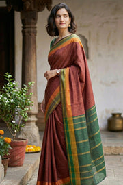 Maroon Kanjivaram Vegan Silk Saree With Checks Design 10076320
