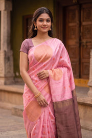 Pink Jute Weave Kanjivaram Vegan Silk Saree 10075707