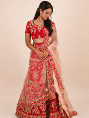  Red Net Silk Embroidered Lehenga 10076882