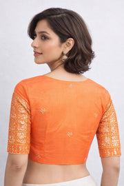 Orange Aari Embroidered Silk Blouse 10068946