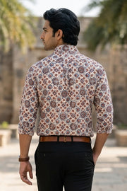 Cream Full Sleeve Ajrakh Printed Cotton Mens Shirt 10071160