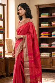 Pink Kanjivaram Vegan Silk Saree With Stripes Design 10076342