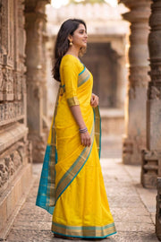 Morning Sun Yellow Mysore Crepe Silk Saree With Zari Border 10076240