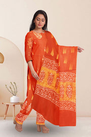 Orange Batik Printed 3-Piece Salwar Suit Material 10076006