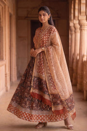 Red Hand Block Printed Cotton Chaniya Choli With Kota Doria Dupatta 10066323