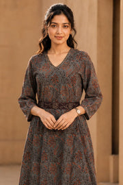 Indigo Blue Hand Block Printed Cotton Dress 10077636