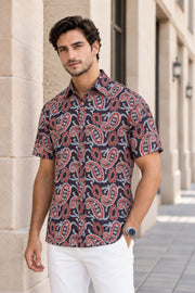 Black Half Sleeve Ajrakh Printed Cotton Mens Shirt 10071087