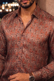 Brown Full Sleeve Jahota Print Modal Silk Mens Shirt 10074377