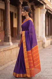 Velvet Nightshade Purple Mysore Crepe Silk Saree With Zari Border 10076238