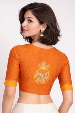Mustard Yellow Aari Embroidered Mangalgiri Cotton Blouse 10070736