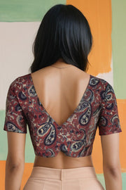 Brown Hand Block Jahota Printed Cotton Blouse 10074996