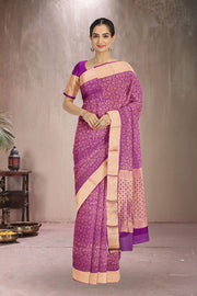 Twilight Violet Mysore Crepe Silk Saree With Brocade Design And Zari Border 10076661