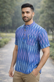 Ikat Cotton Men's Short Kurta With Front Pocket 10076952
