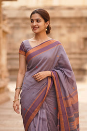 Pewter grey Handwoven Kanchi Cotton Saree 10067807