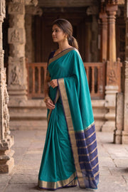 Sea Breeze Blue Mysore Crepe Silk Saree With Zari Border 10076234