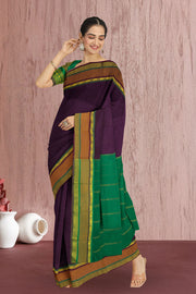 Kanjivaram Vegan Viscose Silk Saree Eggplant Color and Traditional Design 10075550