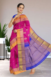 Hot Pink Pure Zari Kanjivaram Silk Saree 10059191