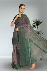 Greyish Brown Handloom Kanjivaram Soft Silk Saree 10075684