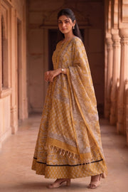 Mustard Yellow Hand Block Printed Chaniya Choli With Kota Doria Dupatta 10066332