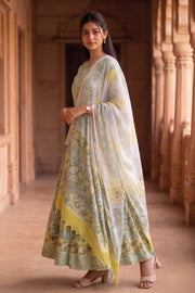 Green Hand Block Printed Cotton Chaniya Choli With Kota Doria Dupatta 10066330