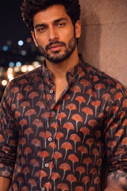 Black Full Sleeve Jahota Print Modal Silk Mens Shirt 10074384