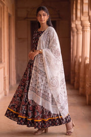 Black & Red Hand Block Printed Cotton Chaniya Choli With Kota Doria Dupatta 10066318