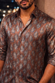 Maroon Full Sleeve Jahota Print Modal Silk Mens Shirt 10074381