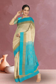 Cream Handloom Kanjivaram Soft Silk Saree 10075681