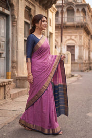 Rose Blossom Pink Mysore Crepe Silk Saree With Zari Border 10076232