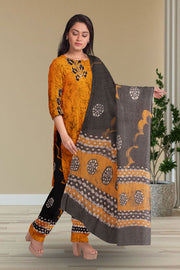 Yellow Batik Printed 3-Piece Salwar Suit Material 10075996
