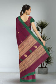 Purple Handwoven Kanchi Cotton Saree 10066812