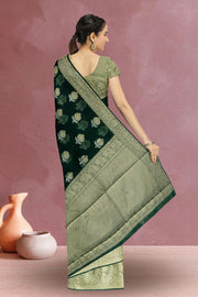 Dark Green Banarasi Organza Saree 10067273