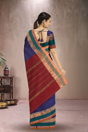 Blue Handloom Chettinad Cotton Saree Without Blouse 10075066