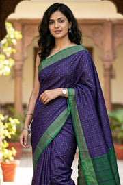 Blue Vegan Silk Kanjivaram Saree With Checks Design 10076317