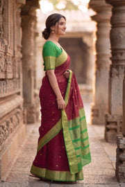 Chilli Red Mysore Crepe Silk Saree With Geometric Butta Design And Zari Border 10076658