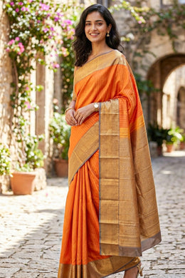 Orange Kanjivaram Vegan Silk Saree 10076026