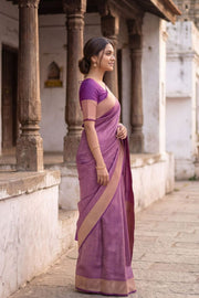 Twilight Violet Mysore Crepe Silk Saree With Brocade Design And Zari Border 10076661