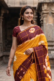 Mustard Yellow Sungudi Cotton Saree 10078011