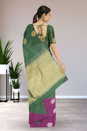Violet and Green Pure Zari Rising Border Kanjivaram Silk Saree 10063124
