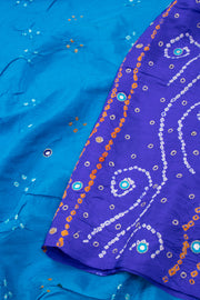Peacock Blue Bandhani Mulberry Silk Saree 10076910