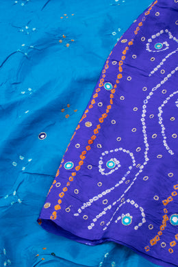 Peacock Blue Bandhani Mulberry Silk Saree 10076910