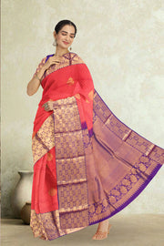 Scarlet Red Pure Zari Kanjivaram Silk Saree 10059198