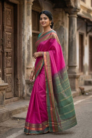 Pink Kanjivaram Pure Silk Saree With Rudrashtakam Border 10077895