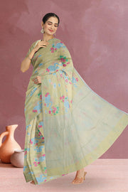 Avacado Green Printed Chanderi Saree 10064651