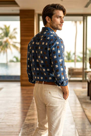 Blue Full Sleeve Ajrakh Printed Cotton Mens Shirt 10076857