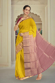 Yellow Kanjivaram Vegan Silk Saree 10076029