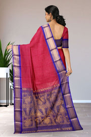 Crimson Red Handloom Gadwal Kuttu Cotton Saree 10061424